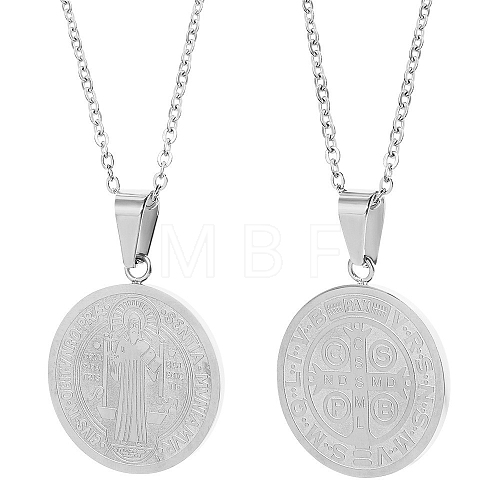 Stainless Steel Saint Benedict Cross Medal Pendant Cable Chain Necklaces PW-WGC31BA-01-1