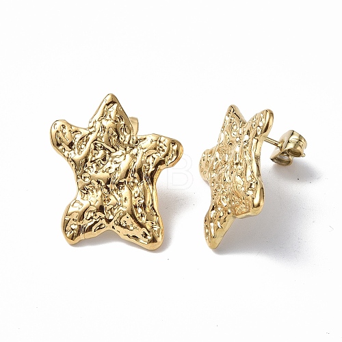 Ion Plating(IP) 304 Stainless Steel Textured Star Stud Earrings for Women EJEW-F300-01G-1