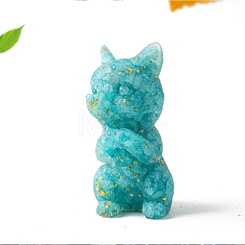 Natural Aquamarine Resin Carved Prayer Fox Statue Home Decoration PW-WG7B3B9-10-1