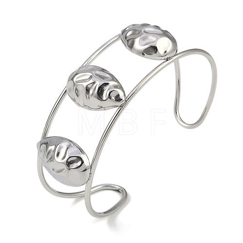 Non-Tarnish 304 Stainless Steel Wide Hollow Textured Horse Eye Opaen Cuff Bangles BJEW-Q348-06P-01-1