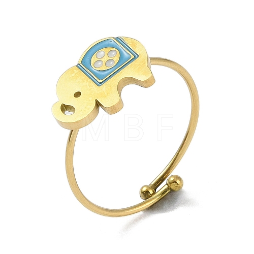 Ion Plating(IP) Elephant 304 Stainless Steel Enamel Ring RJEW-A038-15G-01-1