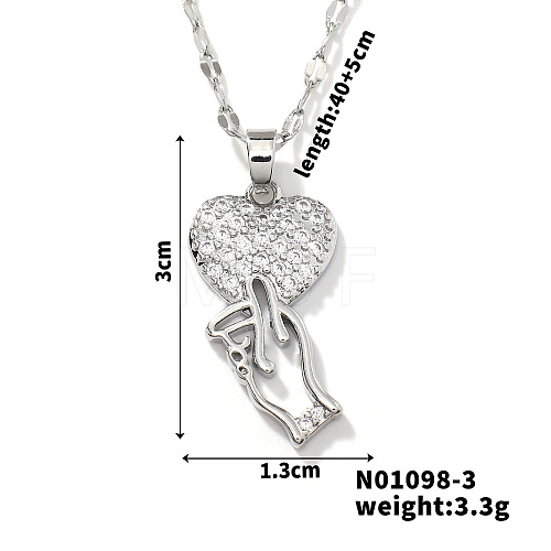 Brass Micro Inlaid Cubic Zirconia Heart with Hand Pendant Elegant Fashion Necklaces for Women DA5797-2-1