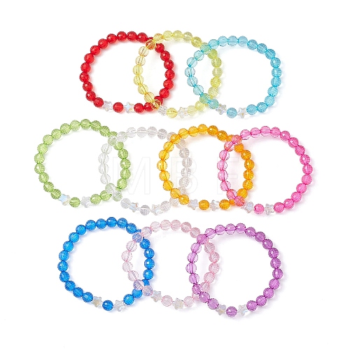 10Pcs 10 Colors Transparent Acrylic & Glass Beaded Stretch Bracelet Sets BJEW-JB10799-1