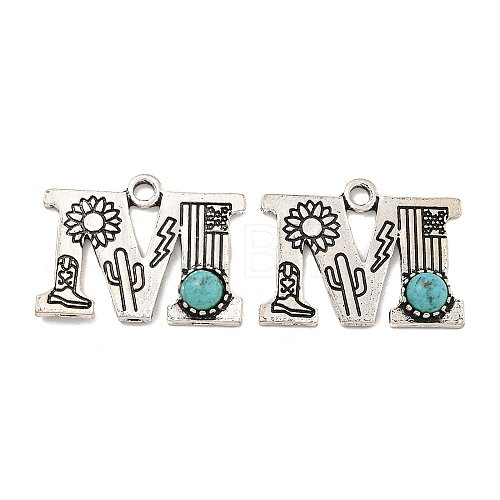 Synthetic Turquoise & Alloy Pendants PALLOY-H146-01AS-M-1