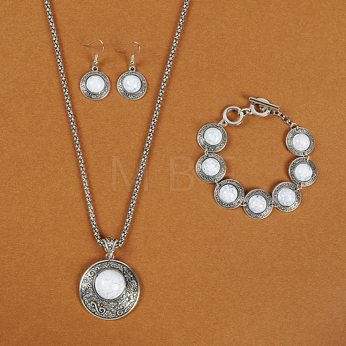 Alloy with Synthetic Turquoise Pendant Necklaces & Link Bracelets & Dangle Earring Sets WGBFEA3-09-1