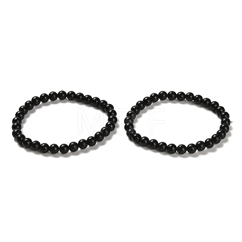 Natural Shungite Round Beaded Stretch Bracelets BJEW-NH0001-01C-1