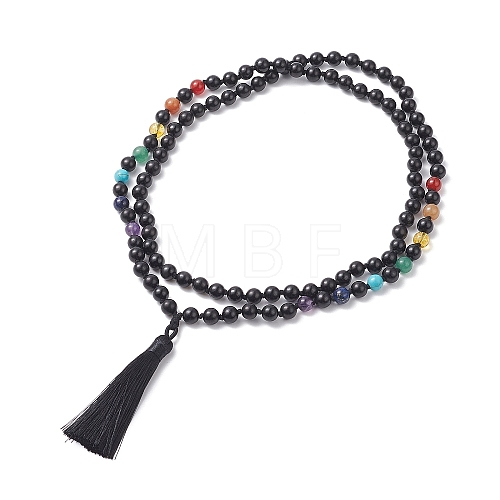 Natural & Synthetic Mixed Gemstone & Wood Buddhist Necklace NJEW-JN04304-1