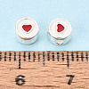 925 Sterling Silver Enamel Flat Round with Red Heart Beads STER-T009-22S-4
