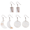 3 Pairs 3 Style Flat Round & Moon & Rectangle Acrylic Imitation Shell Dangle Earrings EJEW-AN0002-94-1
