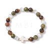 Natural Unakite & Tiger Eye Beads Stretch Bracelets for Women BJEW-JB13271-2