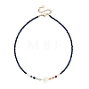 Natural Pearl & Star Moon White Shell & Faceted Round Natural Lapis Lazuli Beaded Necklaces for Women NJEW-JN06089-3