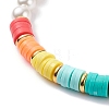 Round Shell Pearl & Polymer Clay Heishi Beaded Bracelet for Women BJEW-TA00047-4