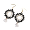 Brass Glass Beads Dangle Earrings EJEW-MZ00764-02-3