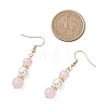 Round Natural Rose Quartz Dangle Earrings EJEW-JE06778-02-3