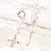 Brass Pave Clear Cubic Zirconia Cross Y Pendant Necklaces with ABS Imitation Pearl Handmade Link Chain NJEW-F364-06P-3