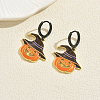 Cute Halloween Brass Enamel Pumpkin Hoop Earrings FC3379-1