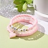 3Pcs 3 Style Natural Rose Quartz & Acrylic Word Love Beaded Stretch Bracelets Set with Alloy Enamel Heart Charms BJEW-JB08924-02-2