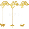 3Pcs 3 Styles Butterfly & Butterfly & Dragonfly Filigree Brass Bookmark with Chains AJEW-SC0002-93G-1