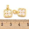 Natural Shell & Brass Square with Flower Charms with Snap on Bails KK-P275-05G-3