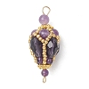Bohemian Natural Amethyst Round with Glass Beaded Teardrop Links Connector Charms PALLOY-MZ01227-02-1