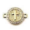 Religion Brass Micro Pave Clear Cubic Zirconia Connector Charms KK-G602-07G-01-1