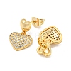 Heart Brass Pave Clear Cubic Zirconia Dangle Earrings EJEW-M258-35G-2