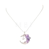 Natural Amethyst Wire Wrapped Moon with Acrylic Butterfly Pendant 304 Stainless Steel Ball Chain Necklaces NJEW-TA00266-02-2