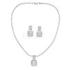 Square Brass Micro Pave Clear Cubic Zirconia Pendant Necklaces & Stud Dangle Earrings Sets FS-WG98D1F-01-6