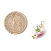 Heart Shaped Pink Floral Printed Porcelain Pendants PALLOY-JF03972-2