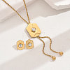 Fashionable Stainless Steel Polygon Stud Earrings & Lariat Necklaces Set for Women UW3937-1-1