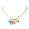 Dyed Synthetic Turquoise Turtle Cross Starfish and Electroplated Shell Pendant ABS Plastic Imitation Pearl Rectangle Beaded Necklaces for Women NJEW-JN05792-2