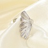 Leaf 304 Stainless Steel Open Cuff Rings for Women RJEW-G338-06P-3