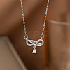 Brass Pave Clear Cubic Zirconia Infinity with Teardrop Tassel Pendant 304 Stainless Steel Cable Chain Necklaces for Women WG236C9-02-1