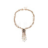 Alloy Rose Flower Multi-Strand Necklaces with Imitation Pearl Teardrop Tassel for Women WG55FA1-01-5