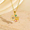 Brass Pave Colorful Cubic Zirconia and Enamel Flower with Cat Shape Pendant Necklaces for Women WGCF164-03-1