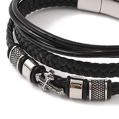 Braided Microfiber Leather Multi-strand Bracelets BJEW-B096-04A-1