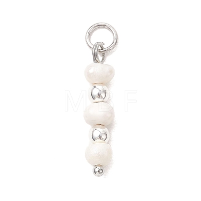 Natural Cultured Freshwater Pearl Potato with Round Electroplate Synthetic Non-magnetic Hematite Pendants PALLOY-JF04853-01-1
