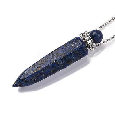 Dyed Natural Lapis Lazuli Bullet Shaped Perfume Bottle Pendant Necklaces G-B089-02P-09-1