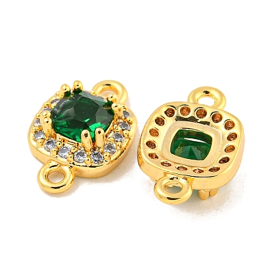 Brass Pave Clear & Green Cubic Zirconia Connector Charms KK-P275-47G-1