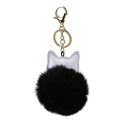 Imitation Rex Rabbit Fur Ball & PU Leather Cat Pendant Keychain X1-KEYC-K018-05KCG-04-1