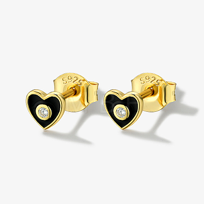 Heart Real 18K Gold Plated 925 Sterling Silver Micro Pave Cubic Zirconia Stud Earrings with Enamel PI4374-2-1