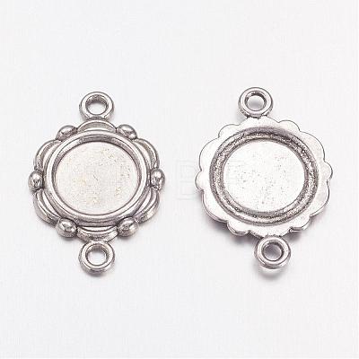 Antique Silver Alloy Tibetan Style Cabochon Connector Settings X-TIBEP-0578-S-FF-1