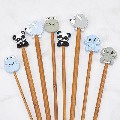 WADORN Hedgehog Panda Elephant Frog Silicone Knitting Needle Point Protectors DIY-WR0004-12-1