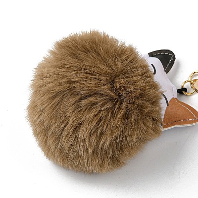 Imitation Rex Rabbit Fur Ball & PU Leather Cat Pendant Keychain KEYC-K018-05KCG-03-1