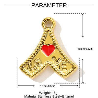 Heart with Word LOVE Charms 304 Stainless Steel Enamel Pendants STAS-OY004-14G-1