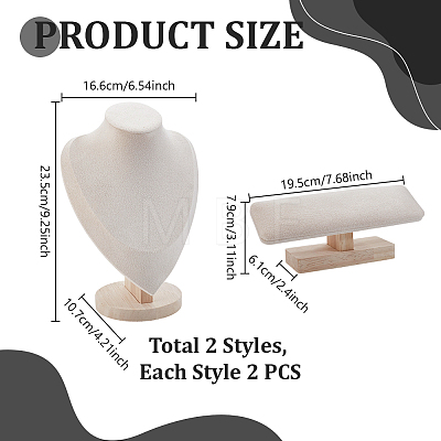 2Pcs Velvet Bracelet Display Holder and 2Pcs Necklace Display Stands ODIS-GA0001-95-1