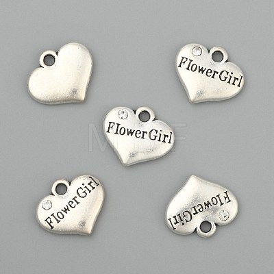 Wedding Party Supply Antique Silver Alloy Rhinestone Heart Carved Word Flower Girl Wedding Family Charms ALRI-N005-28A-1