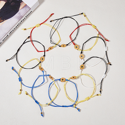 FIBLOOM 10Pcs 5 Colors Alloy Sunflower Link Bracelets Set BJEW-FI0001-62-1