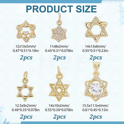 12Pcs 6 Styles Brass Micro Pave Cubic Zirconia Pendants KK-HY0004-49-1