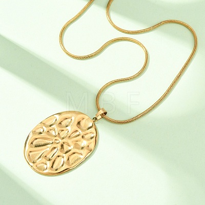 304 Stainless Steel Textured Oval Pendant Necklaces for Women NJEW-C117-01B-G-1